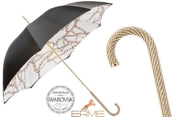 PASOTTI зонт - Black Umbrella with Chains Printed Interior