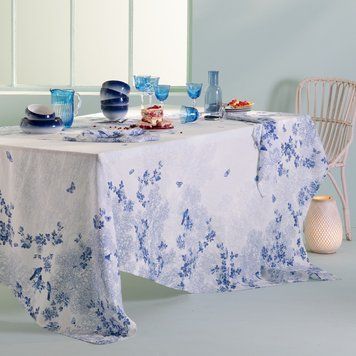 Tablecloth Garnier Thiebaut Voliere bleu, 115x115