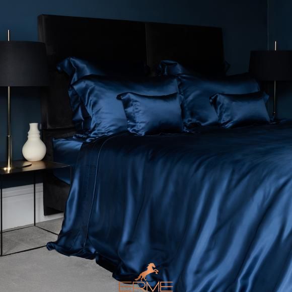 Gingerlily silk duvet cover - Navy, 200x200