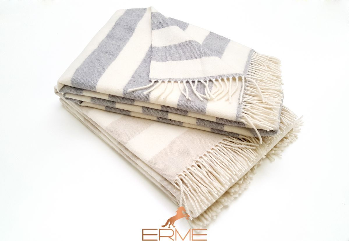 CO.BI. RIGHE blanket, Ivory/beige, 140x180