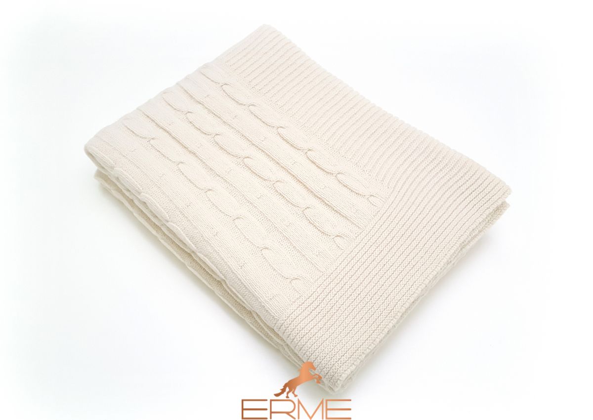 Knitted blanket CO.BI. TRECCIA, white, 140x180