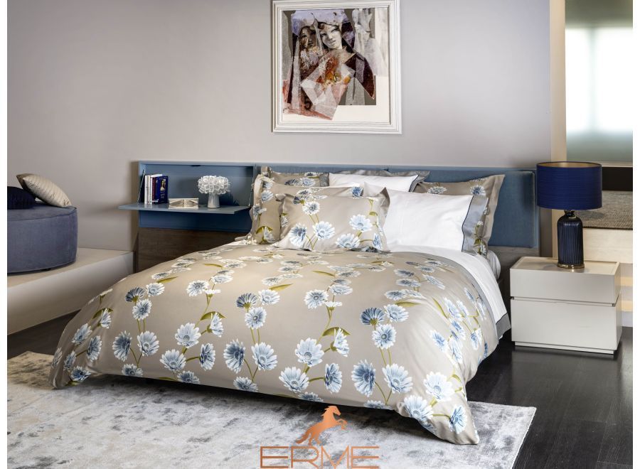 Постільна білизна Signoria Firenze Gerbera KHAKI / BLUE, 50x75, 155x200 (2шт), 270x290