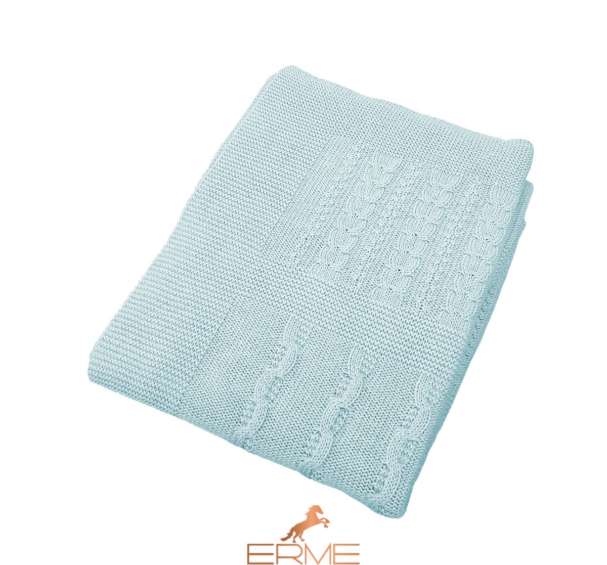 Knitted blanket CO.BI. IRISH, Light blue, 140x180