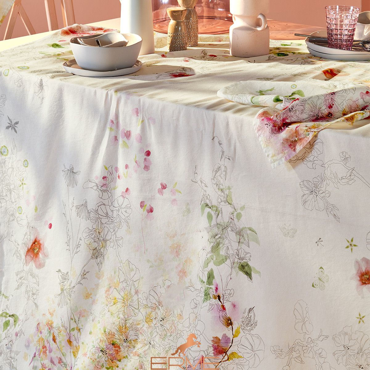 Table runner Garnier Thiebaut Jardin sauvage blanc, 50х155