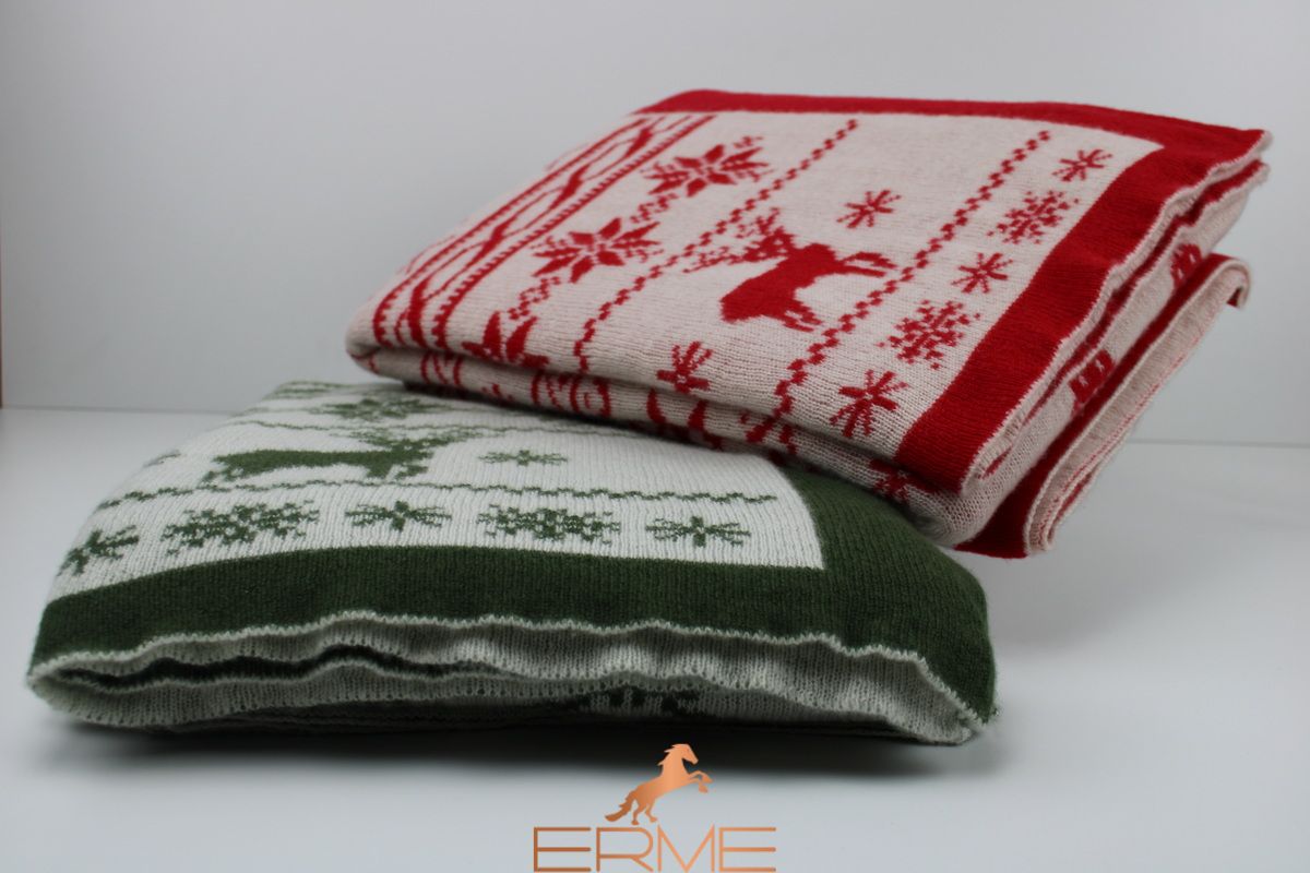 Knitted Christmas plaid CO.BI. NOEL, green, 140x180