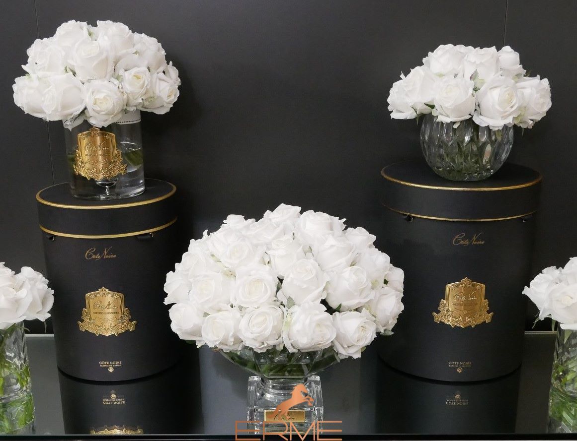 Aromatic composition of Cote Noire roses in a crystal bowl - White, Under the order (delivery from 4 weeks)