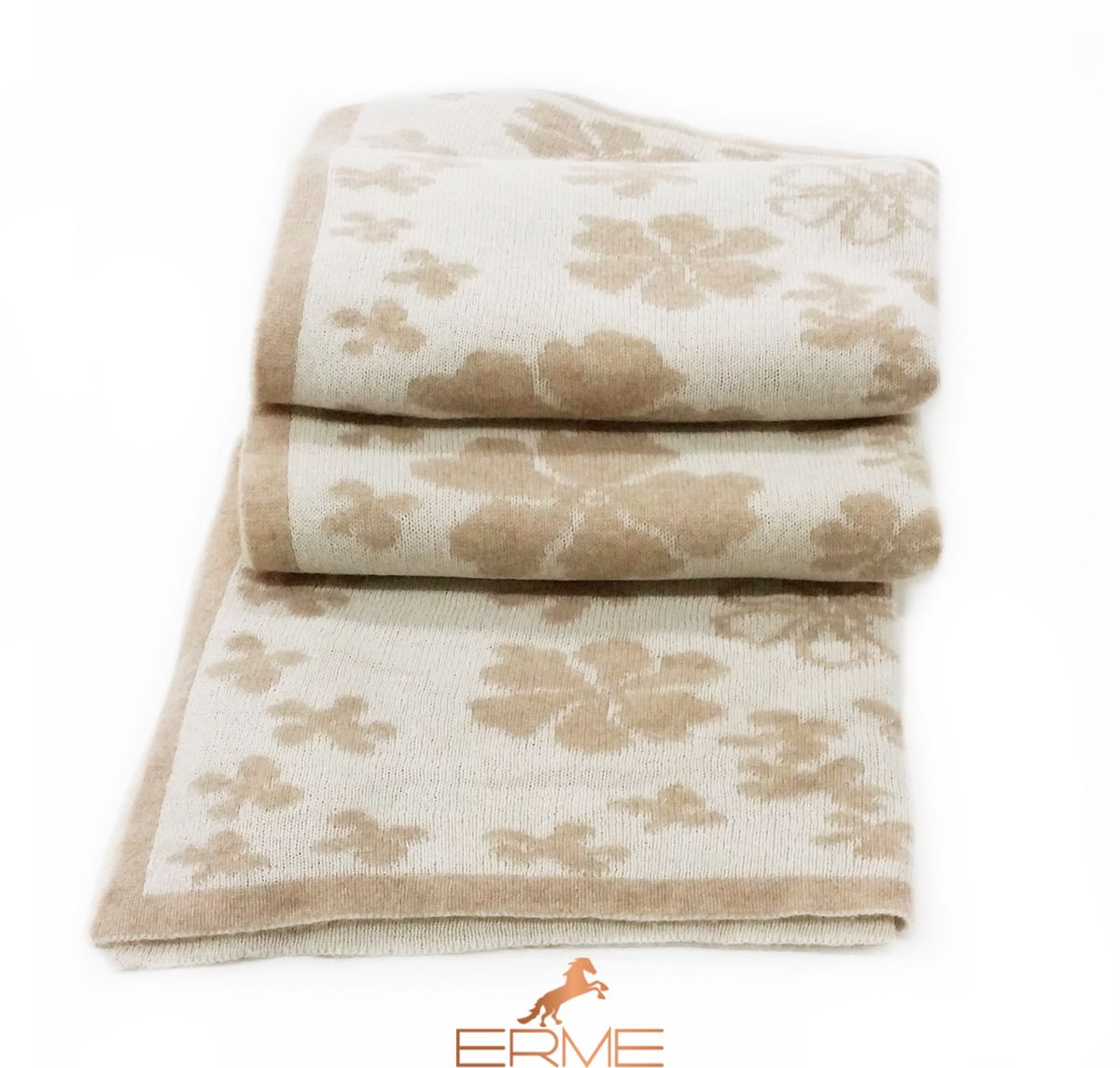 Knitted blanket CO.BI. FIORE, Beige/white, 140x180