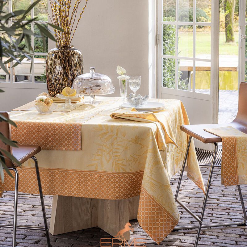 Jacquard Francais tablecloth - Jardin d'Eden Coton Pollen, 175x380